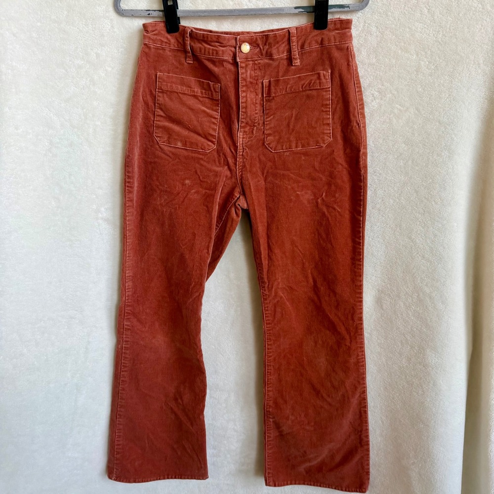 Avec Les Filles Anthropologie Womens Rust Terracotta Corduroy Flare Pants 10